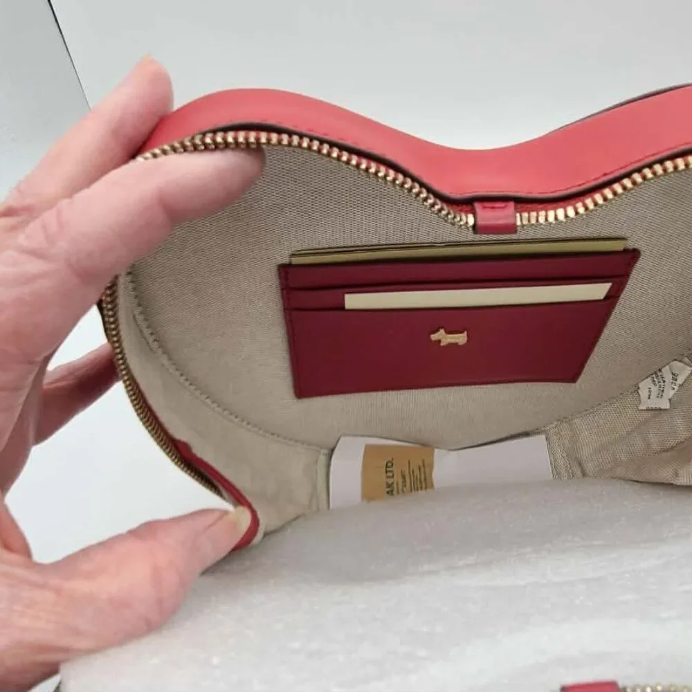 Radley London Small Red Leather Heart Zip Top Crossbody NWT! NEW!